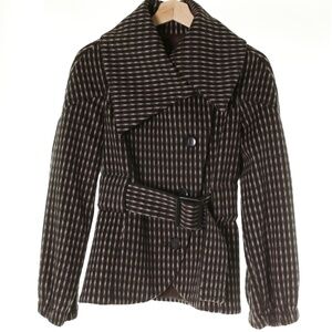 Zara Woman Brown Plaid Wool Blend Asymmetric Collar Belted Balloon Sleeve Coat S